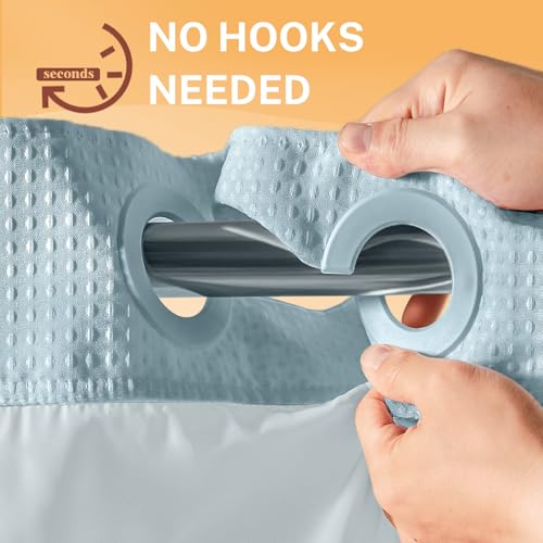 River Dream No Hooks Shower Curtain with 2 Snap in Liner, Pink, 71Wx74H | Waffle Weave, 1 Attached Snap in Liner and 1 Extra Replacement Liner, Bathroom Curtains Shower Set, Hotel Grade, Spa Like - color: Blue
