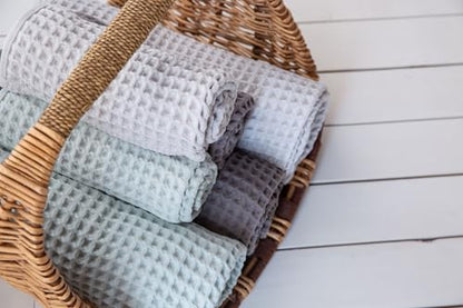 Waffle Cotton Bath Towels-100% Turkish Cotton, Quick Dry, Ultra Soft, Premium Absorbent, Weave Design, Fast Drying-2 Pieces Bath Towel Set (1 Large Bath Towel and 1 Hand Towel) (Sage) - color: Sage