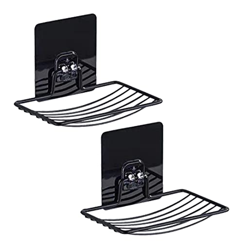 Stainless Steel Bar Soap Dish, Draining Soap Holder Sink-Black 2pcs | Shower Bathroom Tub Kitchen - color: Metal Black