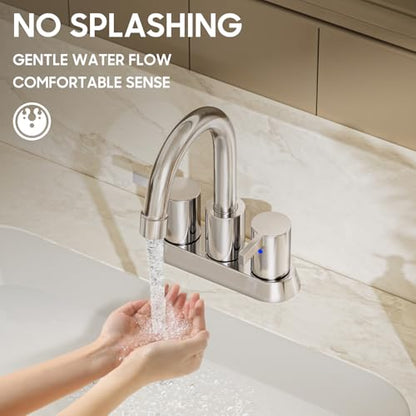 Phiestina 4 Inch Centerset 2 or 3 Holes 2 Handle Chrome Lead-Free Bathroom Faucet, Swivel Spout with Copper Pop Up Drain and 2 Water Supply Lines, BF015-1-C - color: Chrome