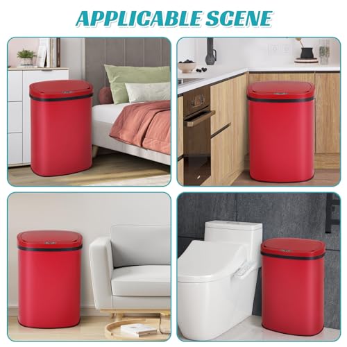 Dkeli 13 Gallon Kitchen Trash Can Garbage Can Waste Bin with Lid Automatic Touchless Stainless Steel Durable Trash Can for Home Office Living Room Bedroom, 50 Liter, Red - color: Red, size: 17 x 13 x 23 inches