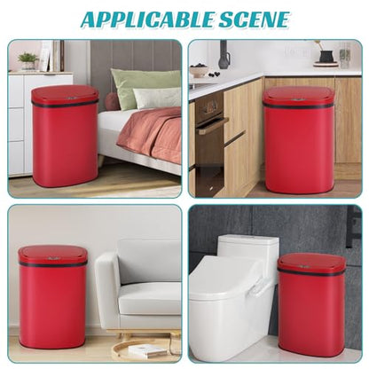 Dkeli 13 Gallon Kitchen Trash Can Garbage Can Waste Bin with Lid Automatic Touchless Stainless Steel Durable Trash Can for Home Office Living Room Bedroom, 50 Liter, Red - color: Red, size: 17 x 13 x 23 inches