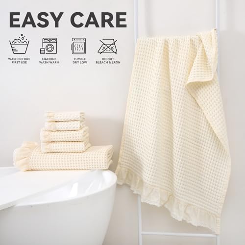 Luxury 100% Cotton Towel Set – 8 Piece Bathroom Towel Set (2 Bath Towels, 2 Hand Towels, 4 Washcloths) – Soft & Absorbent Towels for Bathroom (Milky White) - color: Milky White