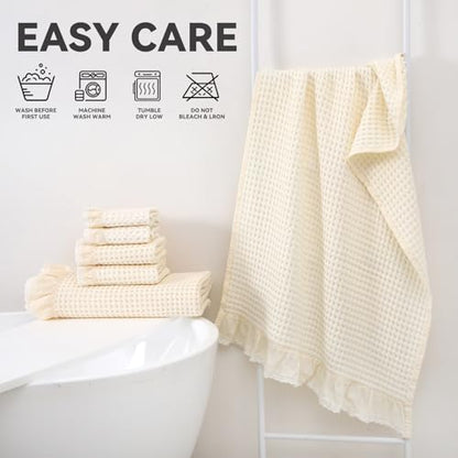 Luxury 100% Cotton Towel Set – 8 Piece Bathroom Towel Set (2 Bath Towels, 2 Hand Towels, 4 Washcloths) – Soft & Absorbent Towels for Bathroom (Milky White) - color: Milky White