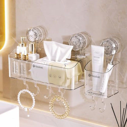 2-Pack Suction Cup Shower Caddy Set, Wall Mounted Suction Rack, Bathroom Shower Shelf Basket Set with Shower Organizer and Toothbrush Holder (No Drilling Required) - style: basket set, 2pieces