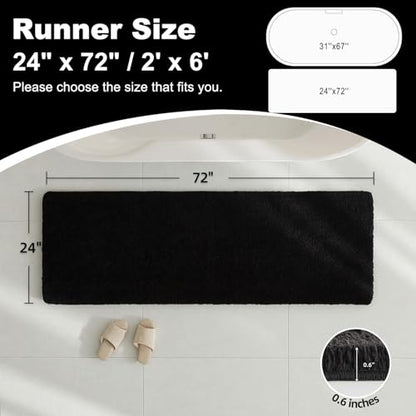 TYUU Bathroom Runner Rug, Ultra Soft Long Bath Mat Super Absorbent Quick Dry Bathroom Runner Rugs 24 x 72 Non Slip Washable, Black 24" x 72" - color: Black, size: 24" x 72"