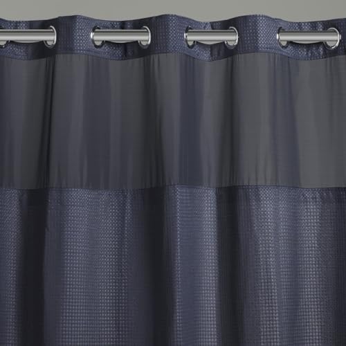 Hookless It’s A Snap! Waffle Shower Curtain, 3-in-1 Shower Curtain Includes Fabric Shower Curtain with Sheer Top Window, Flex-On Rings & Fabric Liner, 71” x 74”, Navy - color: Navy, size: 71"W x 74"L (Pack of 1), style: Without Magnets
