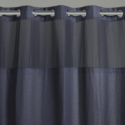 Hookless It’s A Snap! Waffle Shower Curtain, 3-in-1 Shower Curtain Includes Fabric Shower Curtain with Sheer Top Window, Flex-On Rings & Fabric Liner, 71” x 74”, Navy - color: Navy, size: 71"W x 74"L (Pack of 1), style: Without Magnets
