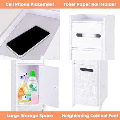 ShellKingdom Toilet Paper Holder Stand with Trash Can, Slim Bathroom Storage Cabinet Shelves, Storage Cabinet for Bathroom Small Spaces, 33.5 x 8.7 x 6.7 inch