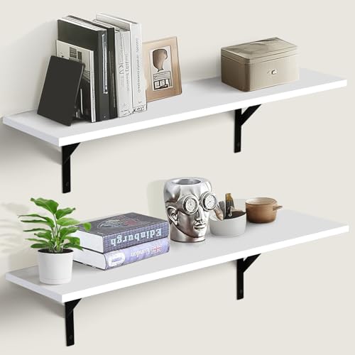 Tectocker-DOU 31.5" Long Floating Book Shelves for Wall, Heavy Duty, White | Easy Install, All Hardware Included. Holds 40 Lbs. Easy-Clean. For Living Room, Kitchen, Bathroom, Bedroom, Office. - color: White, size: 31.5W×8D