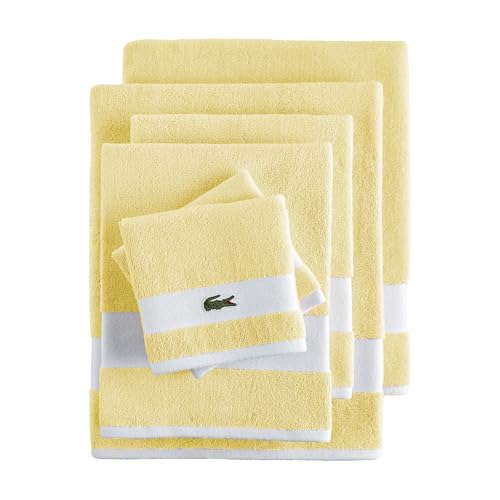 Lacoste Sport Stripe 6-Piece Luxury Cotton Towel Set – Made with 100% Soft Supima Cotton, Absorbent & Quick-Drying, Includes 2 Bath Towels, 2 Hand Towels, 2 Washcloths, Yellow - color: Yellow
