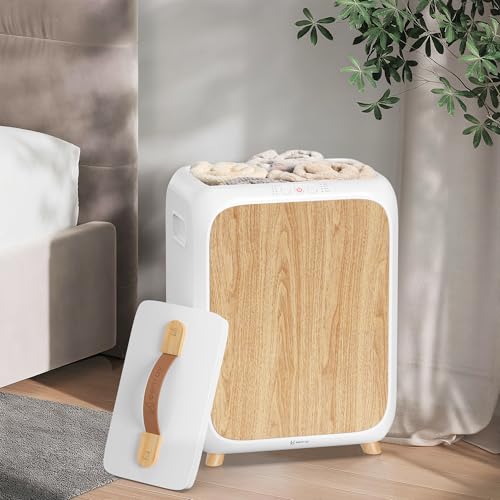 Keenray Towel Warmer Bucket, Luxury Rectangle Towel Warmer for Bathroom with Timer & Delay, Customized Fragrance, Child Lock, Fits 2 Large Towels, Blankets, Bathrobes, Ideal Gift for Him & Her(Wood) - color: White/Wood Color