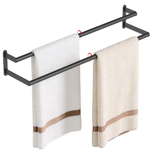 KLJKPA Double Towel Bar, Towel Holder for Bathroom, Black | Towel Rack for Bathroom Wall Mounted, Stainless Steel Double Bath Towel Bar - color: Black