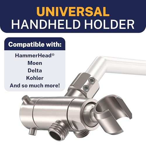HammerHead Showers Solid Metal 3-Way Shower Diverter Valve with Shower Head Holder, Universal Splitter for Handheld Spray Wand and Rain Showerhead, Brushed Nickel - color: Brushed Nickel