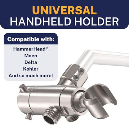 HammerHead Showers Solid Metal 3-Way Shower Diverter Valve with Shower Head Holder, Universal Splitter for Handheld Spray Wand and Rain Showerhead, Brushed Nickel - color: Brushed Nickel