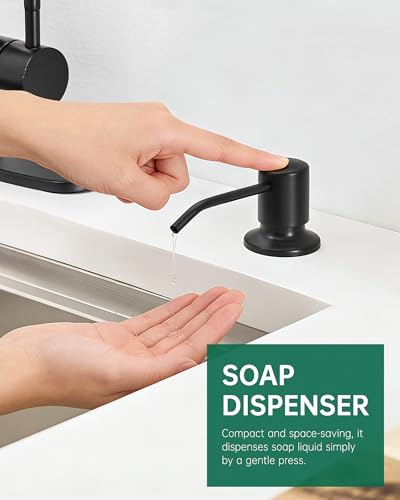 AIMADI Black Kitchen Faucet with Soap Dispenser and Pull Down Sprayer | Matte Black,Lead-Free,Single Handle,Stainless Steel,360° Swivel,for Farmhouse,Camper, RV,Laundry,Bar Sink - color: Matte Black