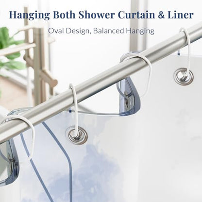 Bathway Shower Curtain Rings, White Shower Curtain Hooks 12 Pcs Anti-Drop Shower Rings for Curtain, Metal Shower Curtain Rings Rust Proof, Shower Hooks for Shower Curtain Rod, Curtain Rings - color: White, style: Modern Oval