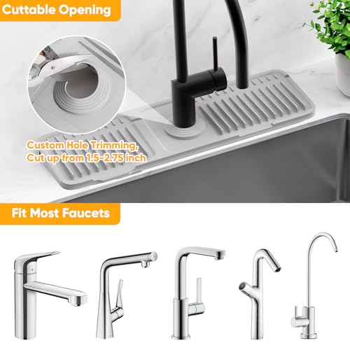 17.7'' Folding Faucet Mat for Kitchen Sink Splash Guard[7° Slope Fast Self-draining][Snap Lock Fit] Kitchen Sink Faucet Mat Splash Guard Kitchen Sink Area Water Splash Guard Behind Faucet Draining Mat - color: Light Gray, size: 17.7" x 5.5"