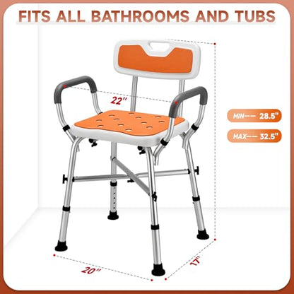 Shower Chair for Inside Shower, 600 lb Adjustable Chair with Arms and Back | FSA/HSA Eligible, 600lb Capacity, Crossbar Design, Adjustable Height, Tool-Free, Non-Slip Bath Chair for Elderly and Disabled - color: Orange