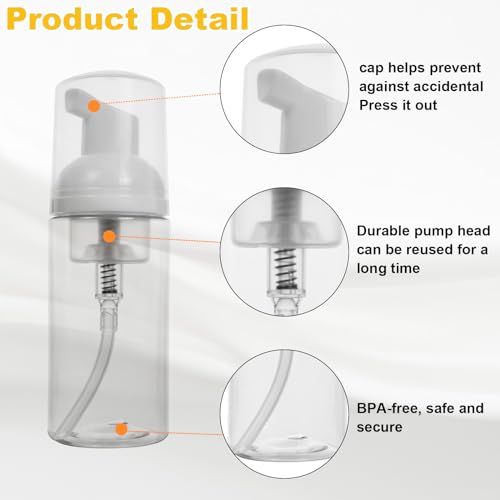 2oz Travel-Sized Foaming Pump Bottles, 4PCS Empty Foam Pump Bottle, Refillable Travel Size Mousse Bottle, Hand Soap Shampoo Lash Shampoo Foaming Soap Dispenser, BPA Free(Clear) - color: A-clear