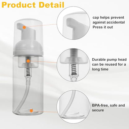 2oz Travel-Sized Foaming Pump Bottles, 4PCS Empty Foam Pump Bottle, Refillable Travel Size Mousse Bottle, Hand Soap Shampoo Lash Shampoo Foaming Soap Dispenser, BPA Free(Clear) - color: A-clear