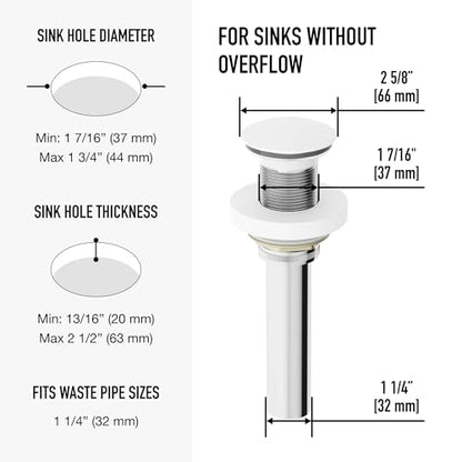 VIGO 2.75" Diameter Vessel Bathroom Sink Pop-Up Drain and Mounting Ring Without Overflow in Matte White Finish - color: Matte White
