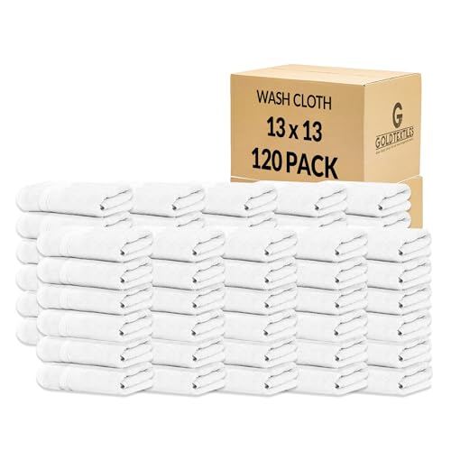 GOLD TEXTILES Wash Cloths Bulk Pack 13x13 Inches, 120 Pcs Soft Ringspun Cotton Washcloths, Premium Highly Absorbent and Quick-Drying Face Towels Daily use for Showering, Gym, Spa, Hotel (120, White)