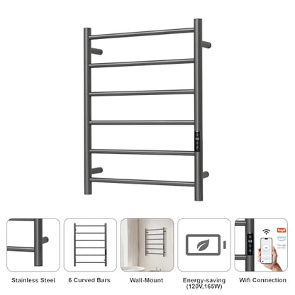 Electric Towel Rack with Voice Control for Alexa & Google Home,TUYA - Wall-Mounted Bathroom Heating Towel Warmer,Plug-in,Stainless Steel Material (Gungrey with WiFi, 6 Bar) - color: Gungrey With Wifi, size: 6 Bar