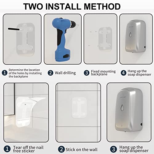 JETWELL Automatic Touch-Less Wall Mount Hand Soap Dispenser Liquid Drop Battery Operated, Brushed Stainless Steel Cover Large Capacity 34OZ/1000ML for Kitchen Home Commercial Bathroom | Brushed Cover, Large Capacity, Battery Powered, Liquid Soap, Commerci