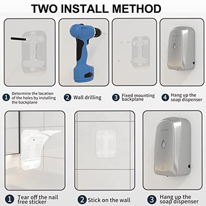 JETWELL Automatic Touch-Less Wall Mount Hand Soap Dispenser Liquid Drop Battery Operated, Brushed Stainless Steel Cover Large Capacity 34OZ/1000ML for Kitchen Home Commercial Bathroom | Brushed Cover, Large Capacity, Battery Powered, Liquid Soap, Commerci