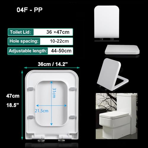 Elongated Square Toilet Seat 18.5 - Soft Close Lid, Durable Plastic, Easy Clean, Quick Install, White - Safe & Sturdy Design for Modern Bathrooms (04F) - size: 04F