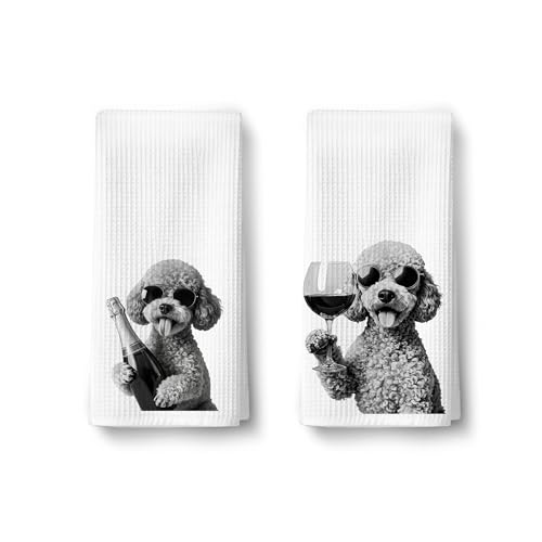 Funny Goldendoodle Wine Kitchen Dish Towels Set of 2-Golden Doodle Gifts for Goldendoodle and Wine Lovers, Dog Mom Dad Lovers Gifts Hand Tea Towels for Home Bar Kitchen, 16x24 Inches-039 - color: Wcolor 004