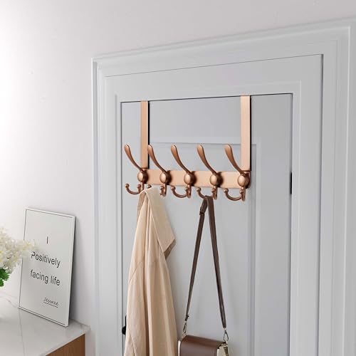 Over Door Hook 2.0 - Upgraded Version - Simple-Assembly, Strong, Heavy-Duty Stainless Steel 5-Tri-Hook Over The Door Hanger Rack, SimpleStrong Series, Rose Gold - color: Rose Gold