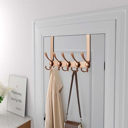 Over Door Hook 2.0 - Upgraded Version - Simple-Assembly, Strong, Heavy-Duty Stainless Steel 5-Tri-Hook Over The Door Hanger Rack, SimpleStrong Series, Rose Gold - color: Rose Gold
