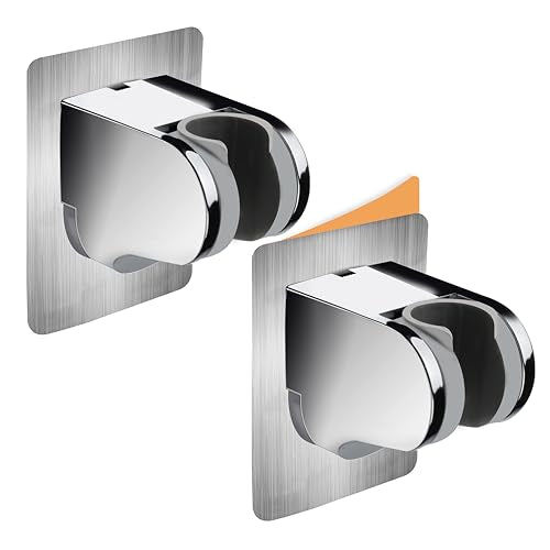 HO2ME Wall Mount Shower Bracket, No Drilling, 2-Pack, Chrome | Self-Adhesive, Wide-Angle Swivel, Fits Any Shower Space, for Handheld Shower Head, Waterproof, Just Peel-and-Stick