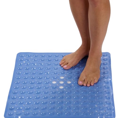 ENKOSI Square Shower Mat – 21 x 21 Inch Non-Slip Bathroom Shower Stall Mat with Suction Cups and Drain Holes – Anti-Slip Bathtub Shower Mats for Inside Shower (21x21 Aqua Blue) - color: Aqua Blue