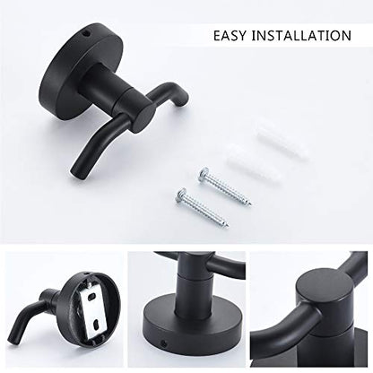 MARMOLUX ACC - 2pack Black Bathroom Hooks for Towels | Modern Black Hooks, Double Robe & Towel Hooks Ideal as Bathroom Towel Holder, Shower Wall Hook, Kitchen Hand Towel Holder - color: Matte Black (2pcs)