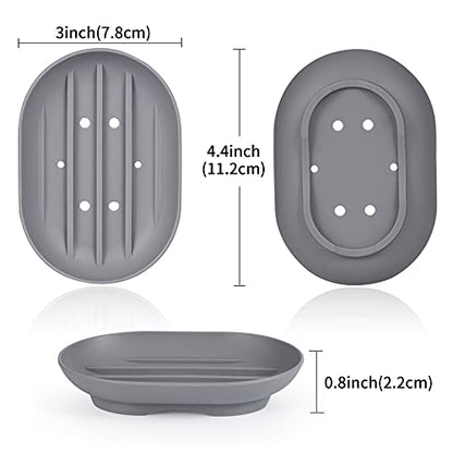 Bathroom Soap Dishes Dish Holder Stand Saver Tray Case for Shower-Silicone Rubber Drainer Dishes for Bar Soap Sponge Scrubber Bathroom Kitchen Sink-Dishwasher Safe-Drains Water,Extends Soap Life