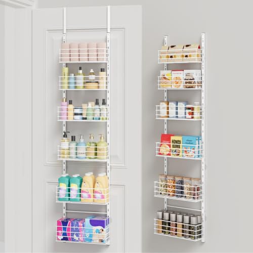 SWTYMIKI Over The Door Organizer - Door Organizer Hanging with 6 Adjustable Metal Large Capacity Basket, Wall Mounted Shelf for Bedroom Closet Bathroom Laundry Pantry Cabinet Kitchen(White) - color: White, size: 6-Tier