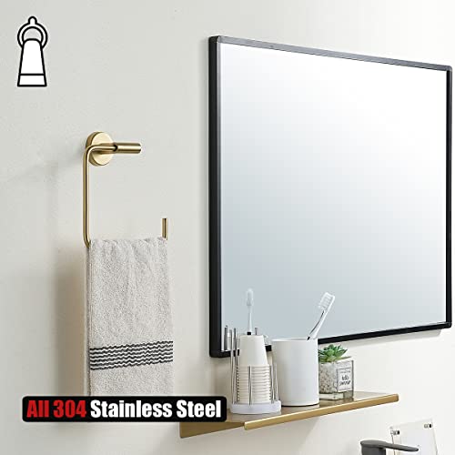 JQK Towel Ring Brushed Gold, Stainless Steel Square Ring Towel Holder for Bathroom, 6 Inch Brushed Gold Wall Mount, TR140-BG - color: Gold