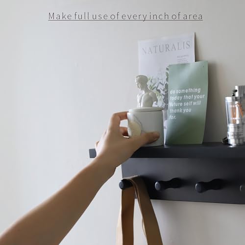 Entrance Coat Rack ，Coat Hooks, Wall-Mounted Wooden Hook Rack, Wall-Mounted Shelves are Very Suitable (Black Color Finish—A-1) - style: black color finish—A-1