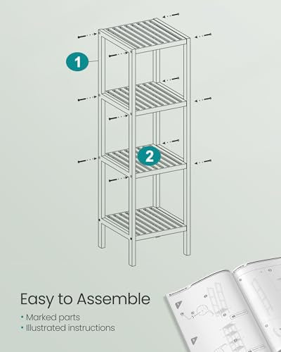 SONGMICS Bamboo Storage Shelf, 4-Tier Shelving Unit, Multifunctional, in the Entryway, Bathroom, Living Room, Balcony, Kitchen, 13 x 13 x 38.6 Inches, Cloud White UBCB054W01 - color: Cloud White, size: 4 Tiers (13"D x 13"W x 38.6"H)