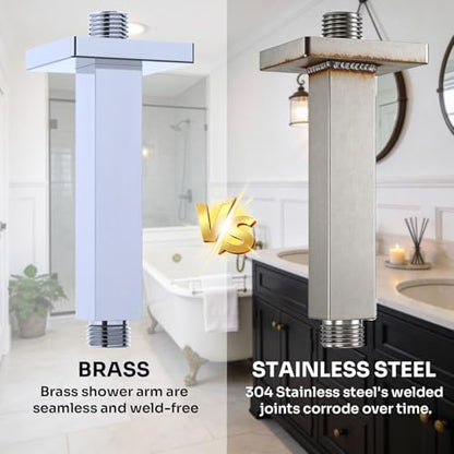 Enga Brass 6-Inch Straight Shower Arm with Flange, Chrome - color: Chrome, style: 6 Inch