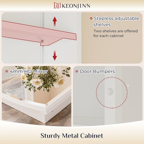Keonjinn White Medicine Cabinet with Mirror 24” x 30”, Metal Framed Wall Cabinet with Beveled Mirror, Surface Mount or Recessed Medicine Cabinet for Bathroom, Bathroom Mirror with Storage | Metal Framed, Wall-Mounted or Recessed Bathroom Oval Medicine Cab