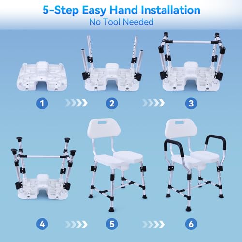U-Shaped Shower Chair, 400 lbs Capacity, Adjustable Height Bath Seat, Blue | Shower Chair with Removable Back and Arms, Non-Slip Feet Bath Seat for Inside Shower, Shower Stool for Elderly and Disabled