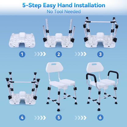 U-Shaped Shower Chair, 400 lbs Capacity, Adjustable Height Bath Seat, Blue | Shower Chair with Removable Back and Arms, Non-Slip Feet Bath Seat for Inside Shower, Shower Stool for Elderly and Disabled