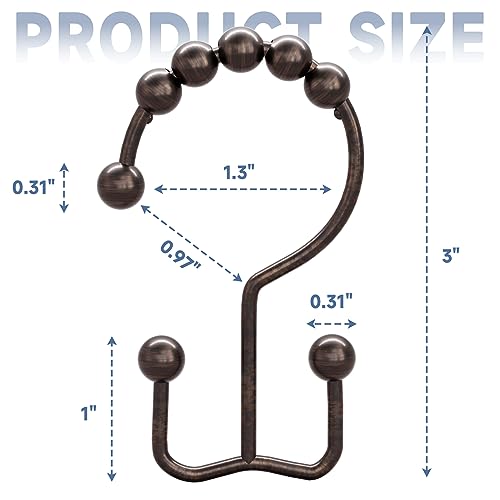 Titanker Shower Curtain Hooks Rings, Rust Resistant Metal Double Glide Shower Hooks Rings for Bathroom Shower Rods Curtains, Set of 24 Hooks - Bronze - color: Bronze--24pack, style: Modern