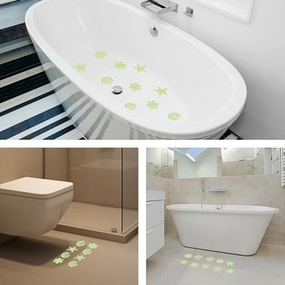 24pcs Luminous Anti Slip Shower Stickers for Bathroom Tub Stairs Floor Laundry Shell Starfish Flower Non Slip Safety Waterproof Anti Skid Strip Tape Decals for Kid Baby (Luminous-Mixture)