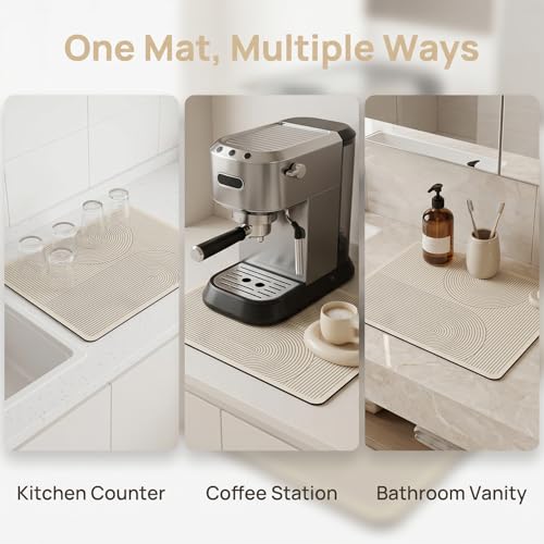 Absorbent & Non-Slip Geometric Rubber-Diatomite Drying Mat - Durable, Quick-Dry Kitchen and Bathroom Countertop Pad for Coffee Machines, and Essentials, Kitchen Countertop Placemat,15.6*19.5In