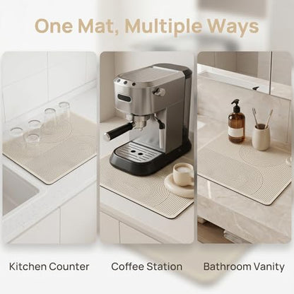 Absorbent & Non-Slip Geometric Rubber-Diatomite Drying Mat - Durable, Quick-Dry Kitchen and Bathroom Countertop Pad for Coffee Machines, and Essentials, Kitchen Countertop Placemat,15.6*19.5In